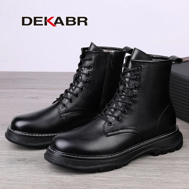 DEKABR Winter Warm Men Boots Genuine Leather Fur Plus Men Snow Boots Waterproof Handmade Working Ankle Boots High Top Men Shoes