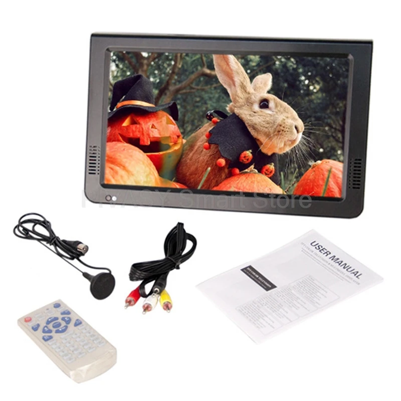 شاشة تلفزيون رقمية محمولة متحركة مقاس 10.1 بوصة، شاشة سيارة LED منزلية وخفيفة الوزن وخفيفة الوزن وبطارية صغيرة من المصنع