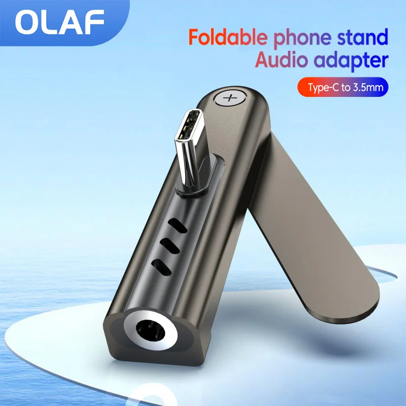 Type C To 3.5MM Foldable Phone Stand Audio Adapter Elbow Type C Male To 3.5MM Jack Female Converter for Headphone Remote Control