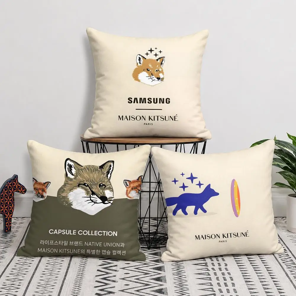 Fashion M-Maisons Kitsune Cushion Cover Double-Sided Plush Sofa Cushion Covers Organic Breathable Invisible Zipper