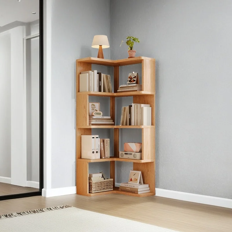 Solid Wood Corner Bookshelf 3-5 Tier Bookcase Storage Shelf Organizer Rack for Living Room Bedroom Home Office Furniture image 5