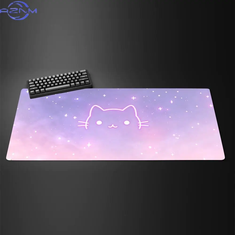Neon Cat Starry Sky Mouse Pad Computer Accessories Office Game L Table Mats Rubber Anti-slip Gaming Keyboard Mousepads Desk Pads