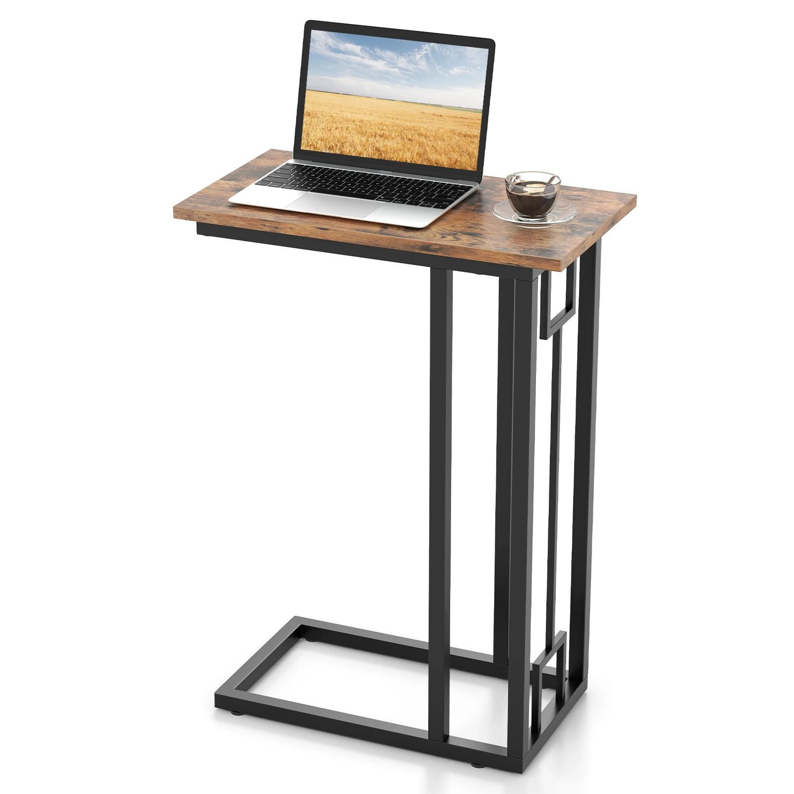 GOFLAME C-Shaped Side Table Heavy-duty Metal Frame End Table w/ Adjustable Feet