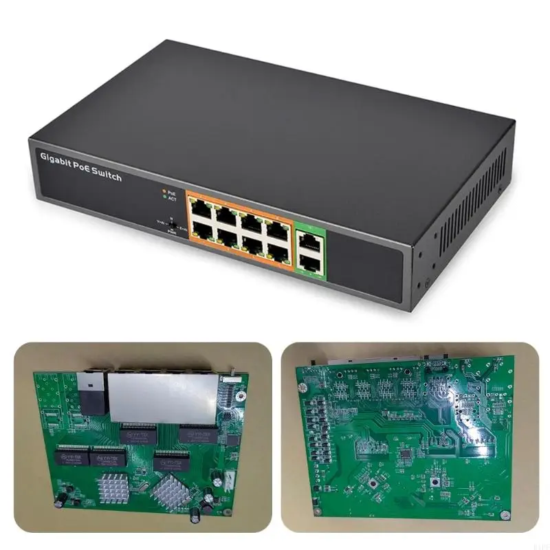 E1PF 10 Port Metal Gigabit Ethernet PoE Switcher Fanless with 150W Power Unmanaged