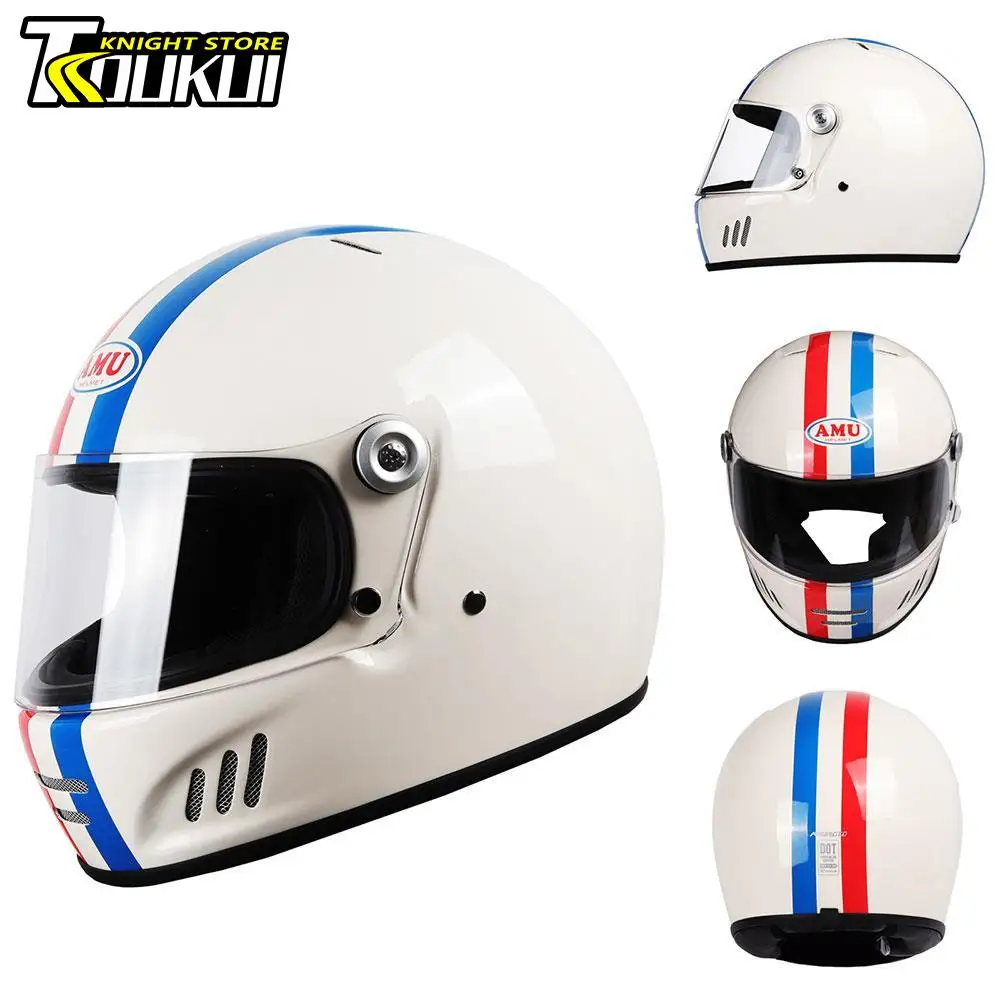 Motocross Helmet Fiber Glass Retro Four Seasons Motorcycle Helmet Breathable Moto Helmet Full Face Capacete De Moto Casque