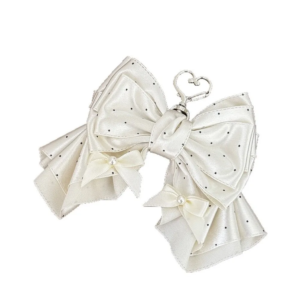 Handmade Polka Dot Bow Keychain Polka Dot Pattern Sweet Girly Style Bow Bag Charm Satin Ribbon Key Ring Pendant Bag Accessories