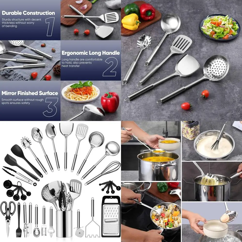 

31-Piece Stainless Steel Kitchen Utensil Set with Holder, Heat Resistant, Non-Toxic, Dishwasher Safe Cooking Tools