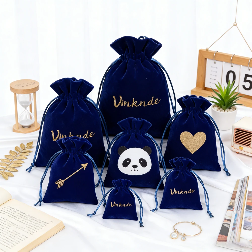 

50 шт. 8x10 см Роскошные супермягкие бархатные мешочки темно-синего цвета для ювелирных изделий, на заказ, с завязками, для защиты от пыли, подарочные, косметические упаковочные сумки