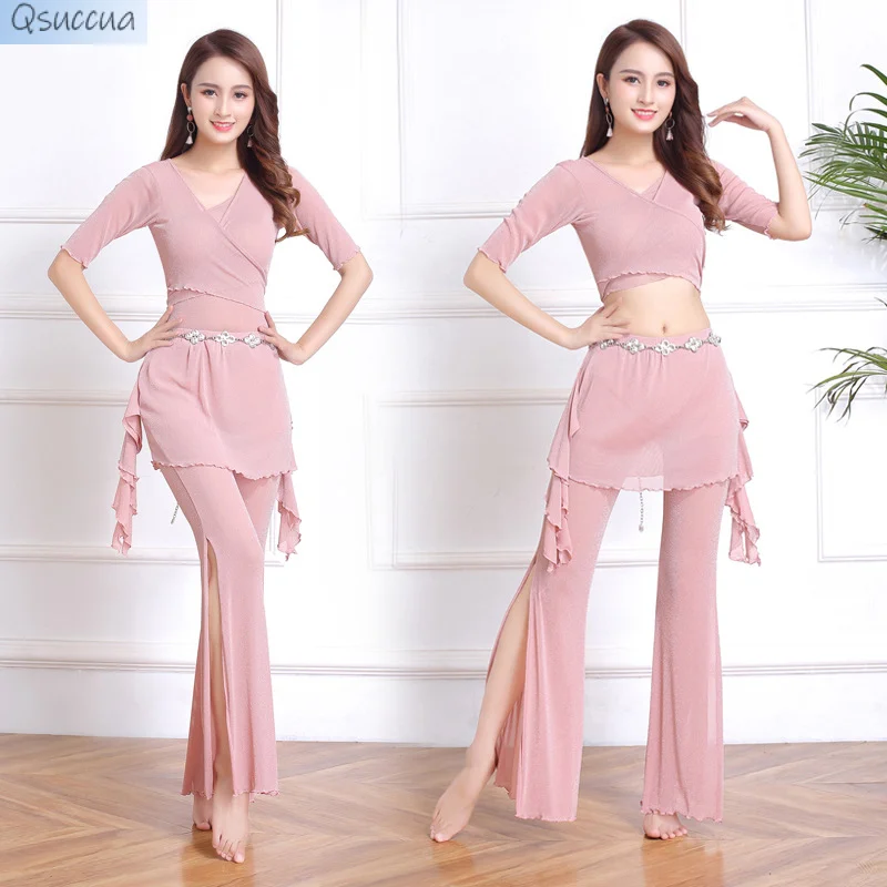 Four Seasons New Belly Dance Practice Clothes Plus Size Suit Slimming Performance Clothes Indian Split Pants