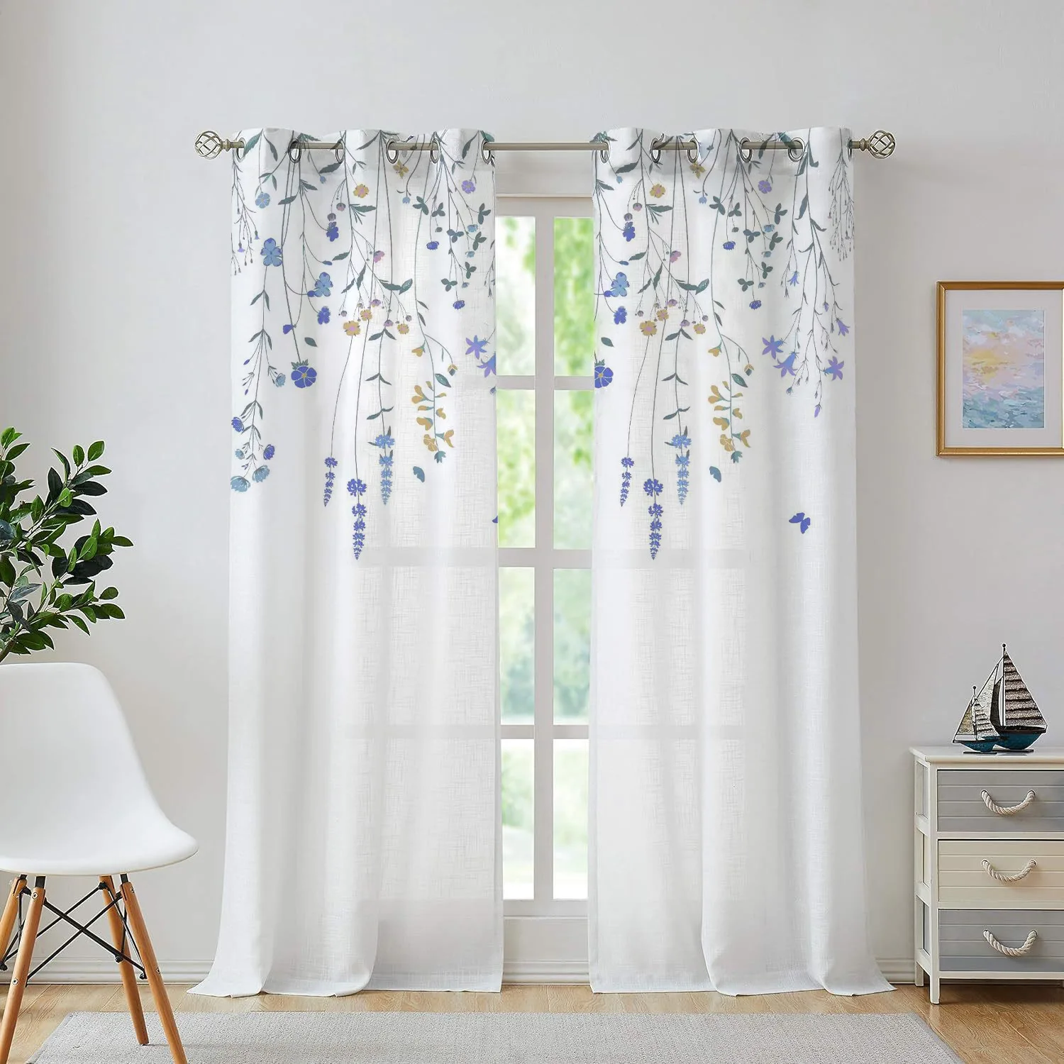 

Linen printed curtains floral gauze curtains light-transmitting and non-transparent gauze can be customized in color