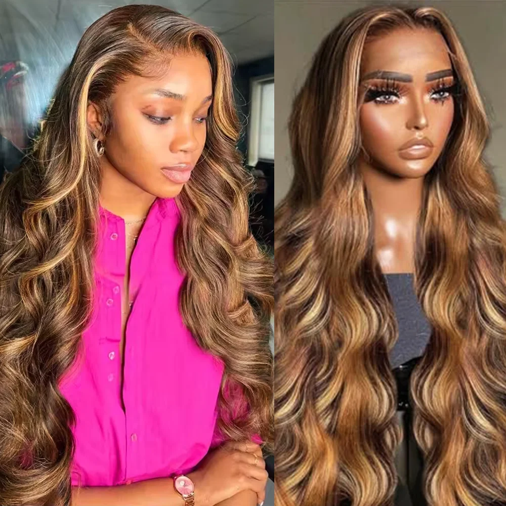 

40 46 Inches P4/27 Highlight Ombre Brown Body Wave Human Hair Wig 13x4 13x6 HD Lace Frontal Wigs Hair For Women pre plucked Wigs