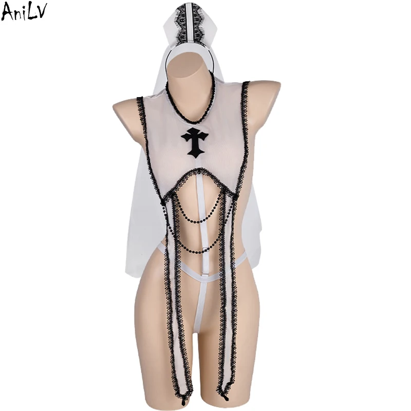 AniLV Women Role Play Private Lingerie Nun Uniform Sexy Pajamas Outfit Erotic Costumes