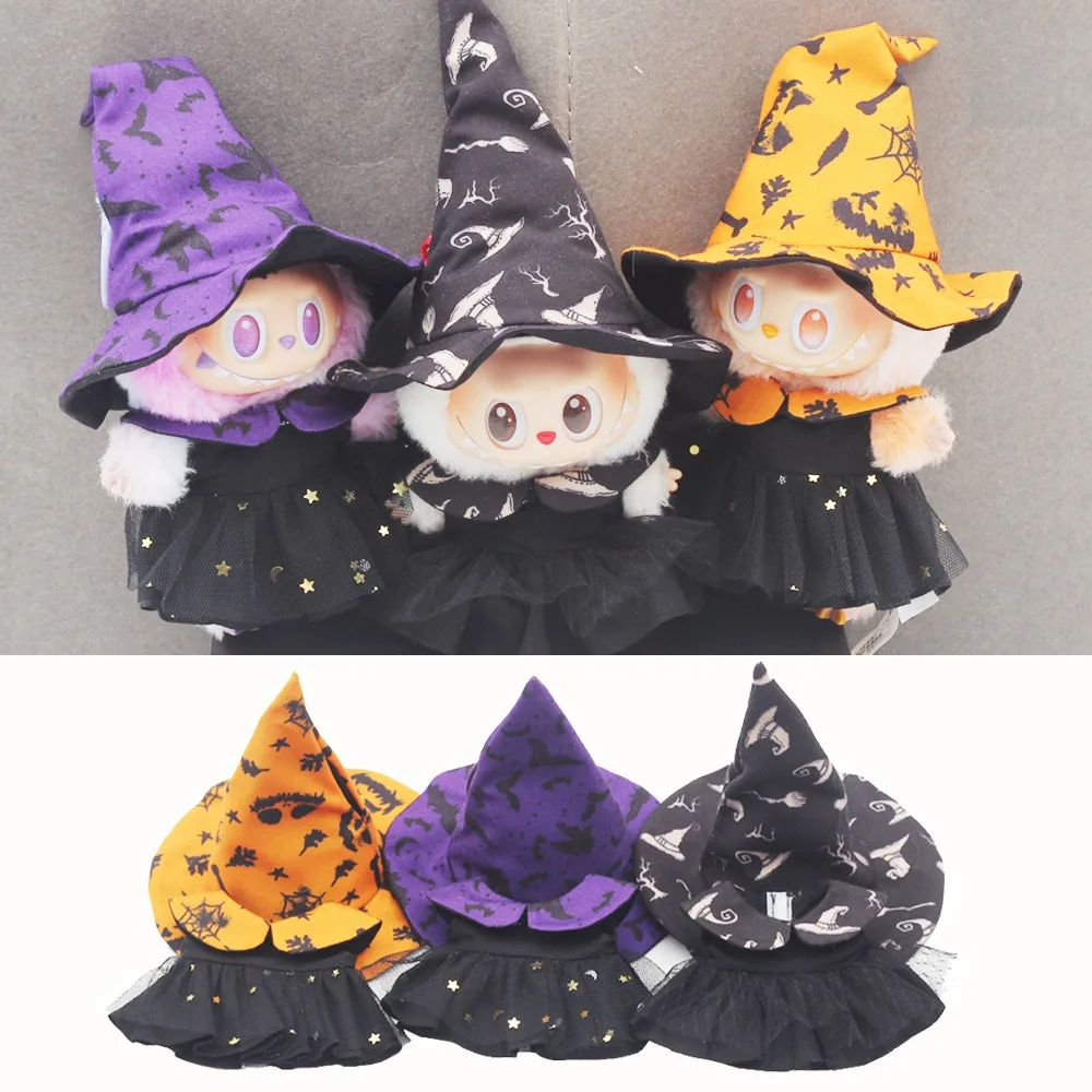 15/17cm Labubu 액세서리 할로윈 망토 검은색 원사 드레스 세트 인형 액세서리 Labubu 복장 할로윈 패션 선물