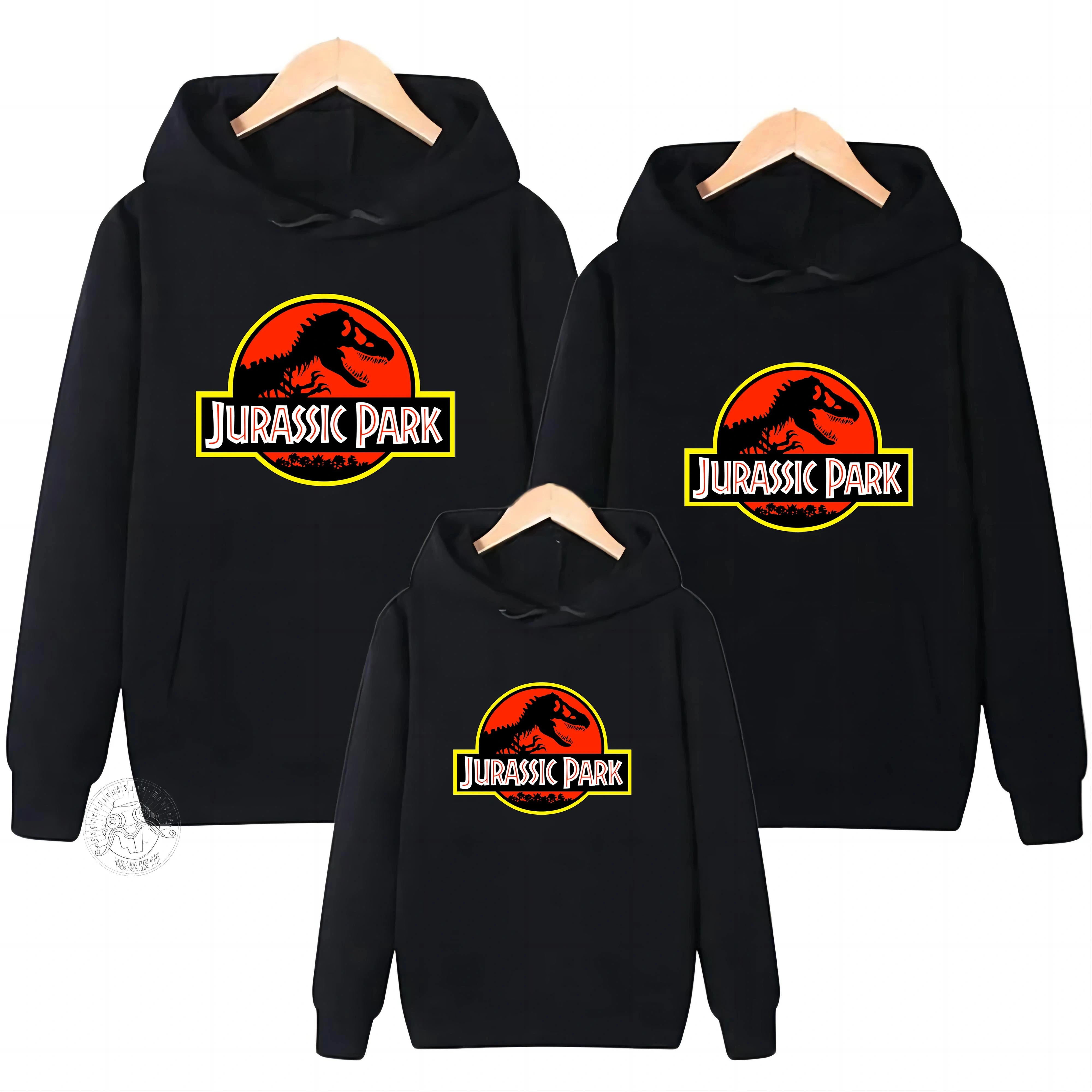 Sudadera con capucha de invierno de la familia Jurassic World, sudadera familiar de algodón para hombres y mujeres, sudadera holgada y cómoda de manga larga cálida para la familia