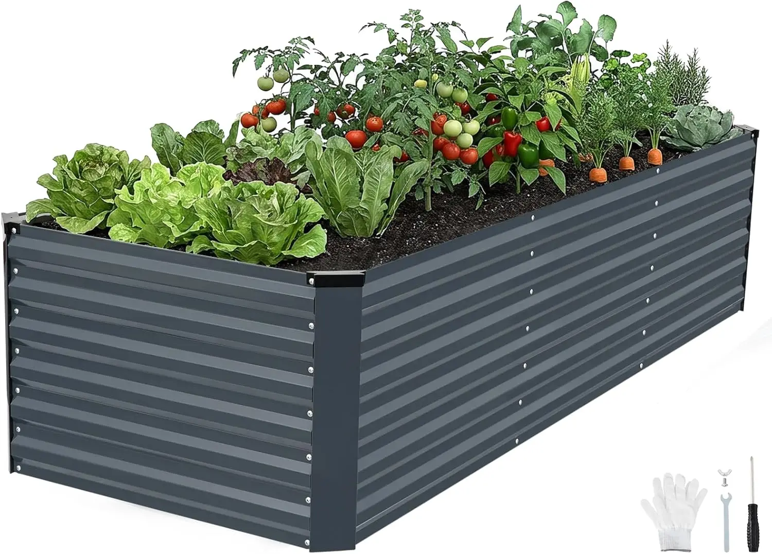 

8x3x2ft Galvanized Metal Raised Garden Bed Planter Box for Plants, Vegetables, Flowers, Herbs, Fruits