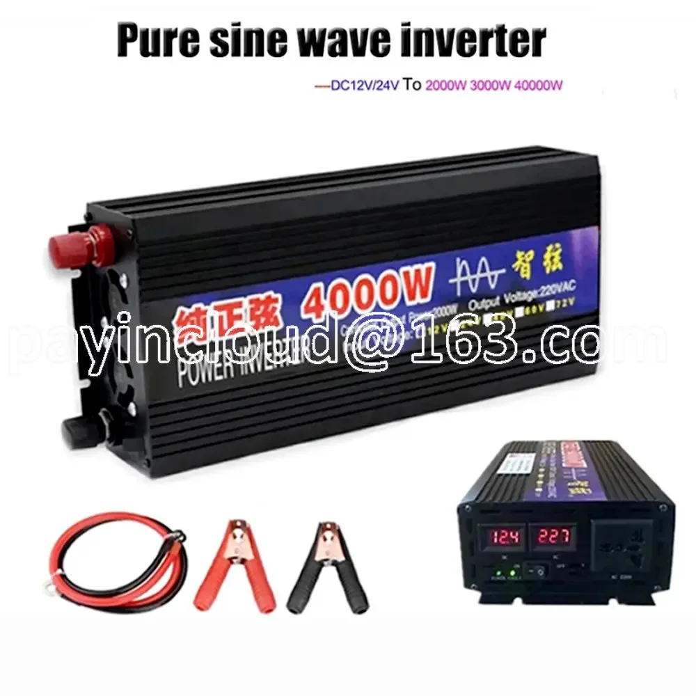 Pure Sine Wave Inverter 2000W 3000W 4000W Power DC 12V 24V To AC 220V Voltage 50/60HZ Converter Solar Car Inverters With LED Dis