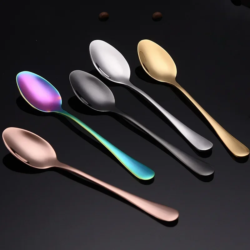 4/6/8/10Pcs Stainless Steel Rainbow Color Teaspoon Cake Fruit Spoons Soup Dessert Coffee Spoon Cutlery Tableware Set Long Handle