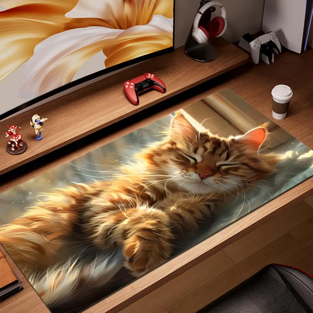 

Коврик для мыши с оранжевым котом, большое резиновое основание, противоскользящие аксессуары для ПК, настольные аксессуары, коврик для мыши для офиса и геймера, коврики для клавиатуры, декоративный коврик
