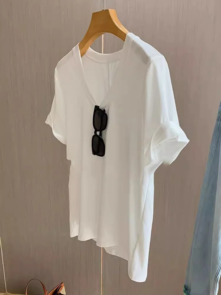 لينة ort Sve U-Ne Ba خياطة تي شيرت المرأة الصيف الكورية Sle تخفيف لون نقي نسيج الحرير فام #1