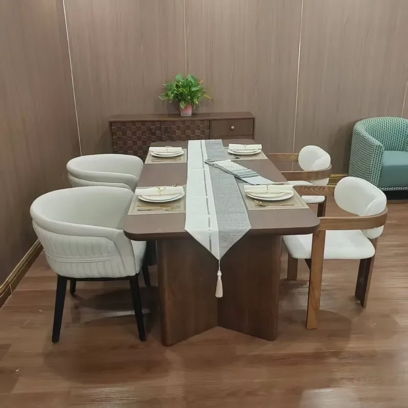 European Solid Wood Banquet Chair Set Luxury Hotel Walnut Dining Furniture Commercial Restaurant Wedding Table And Chairs For