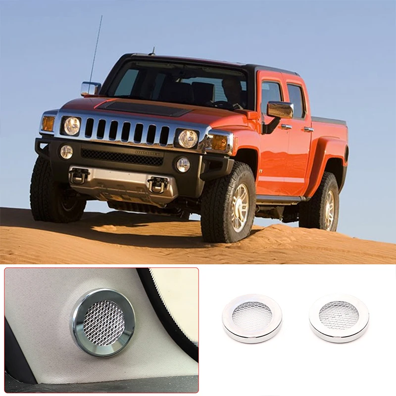 For Hummer H3 2005 2006 2007 2008 2009 Aluminum alloy Silver front speaker cover trim stickers car interior accessories 2pcs