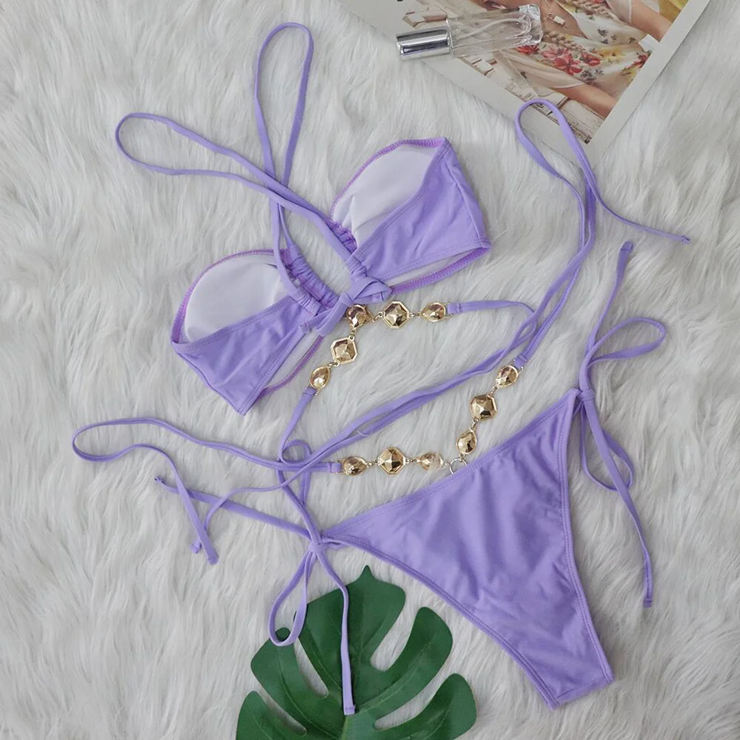 Sexy Bikini mit Diamant-Strasssteinen, Wickel-Bikini, Damen-Badeanzug, zweiteiliges Bikini-Set, Badebekleidung, Badeanzug, Schwimmbekleidung V5167 – Detail 38