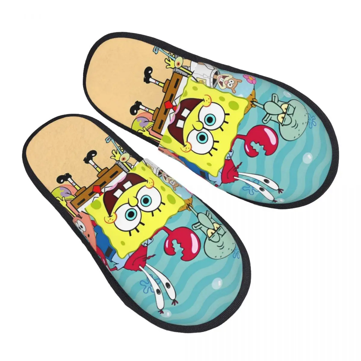 SpongeBobed Children Kids Cartoon Winter Cotton Plush Slippers Indoor anime Cozy Memory Foam Slippers Anti Slip