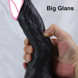 Black Skin Realistic Dildo Soft Double Layer Silicone Big Glans Penis Suction Cup Anal Sex Toy For Woman Hole G-Spot Masturbator