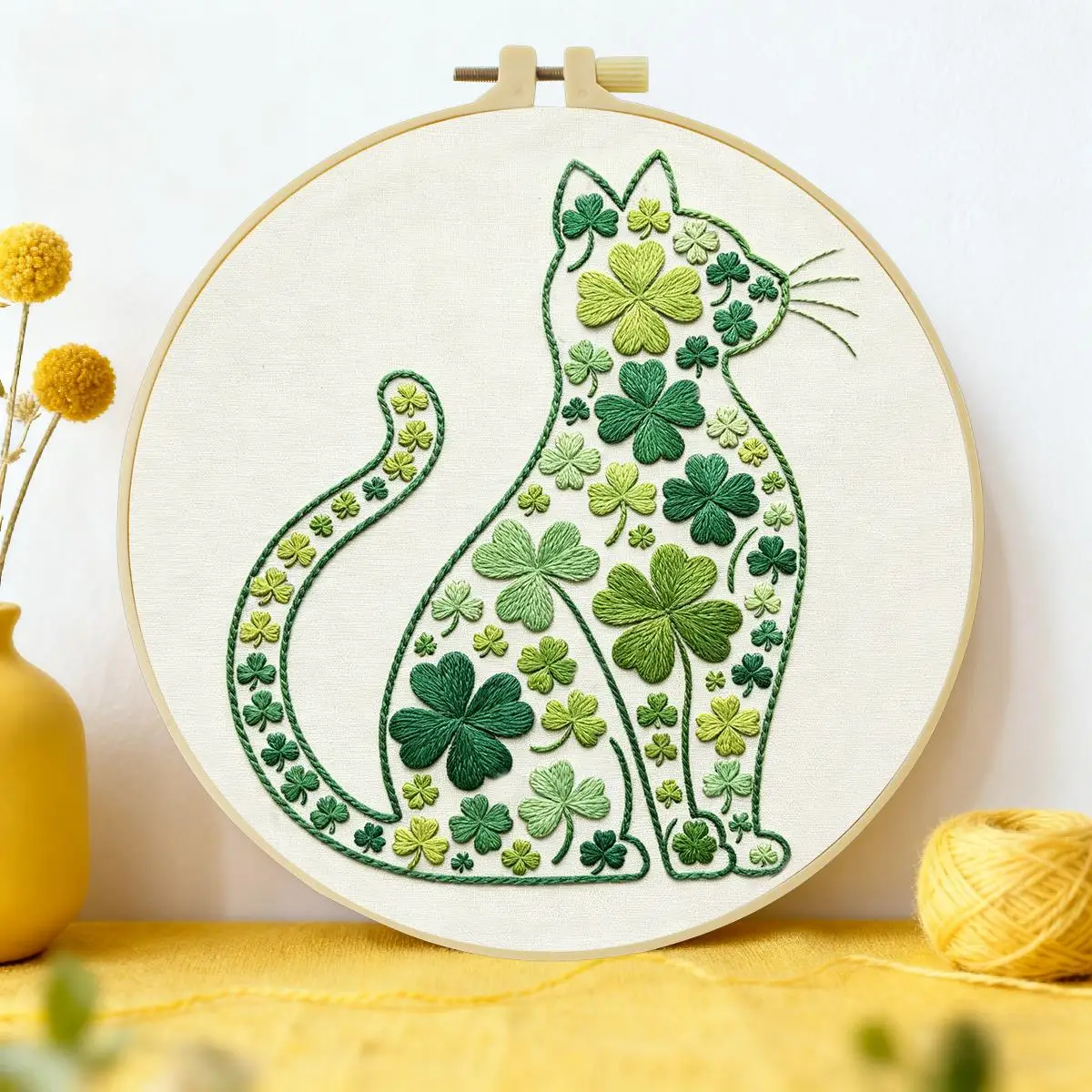1pc 20X20CM/15X15CM 7.87/6.3inch Four leaf clover cat Embroidery Starter Kit DIY kit DIY embroidery kit manualidades