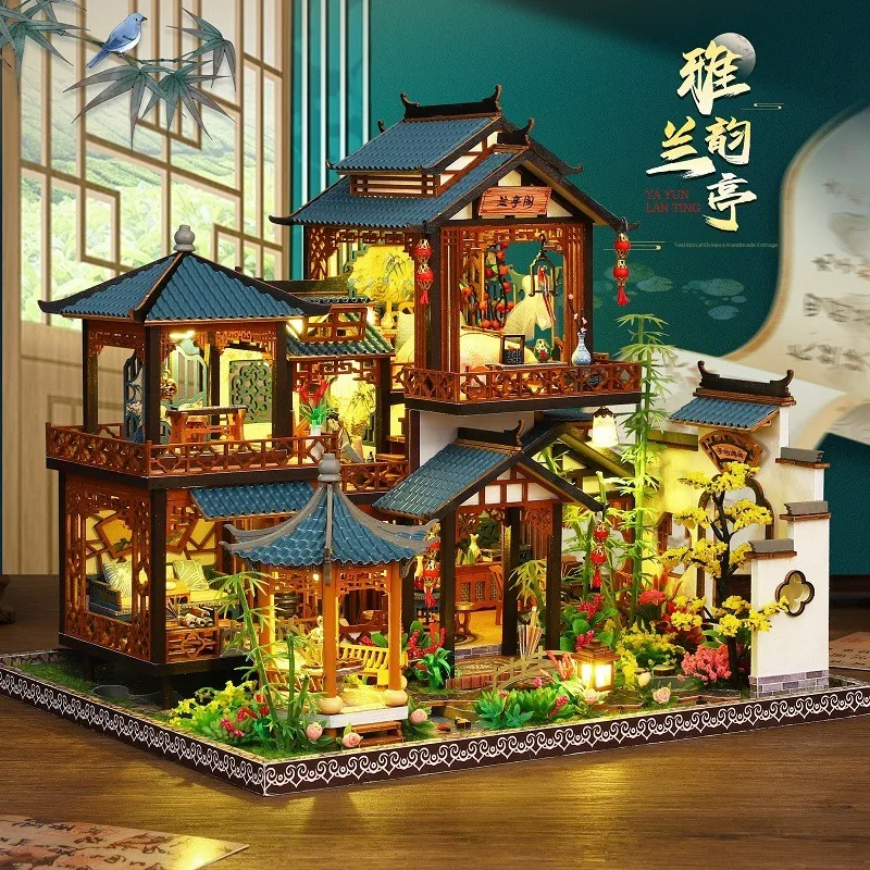 

Large Size Wooden Style Villa House DIY Miniature Model Building Creative Gift for Girls Handmade Craft Small House