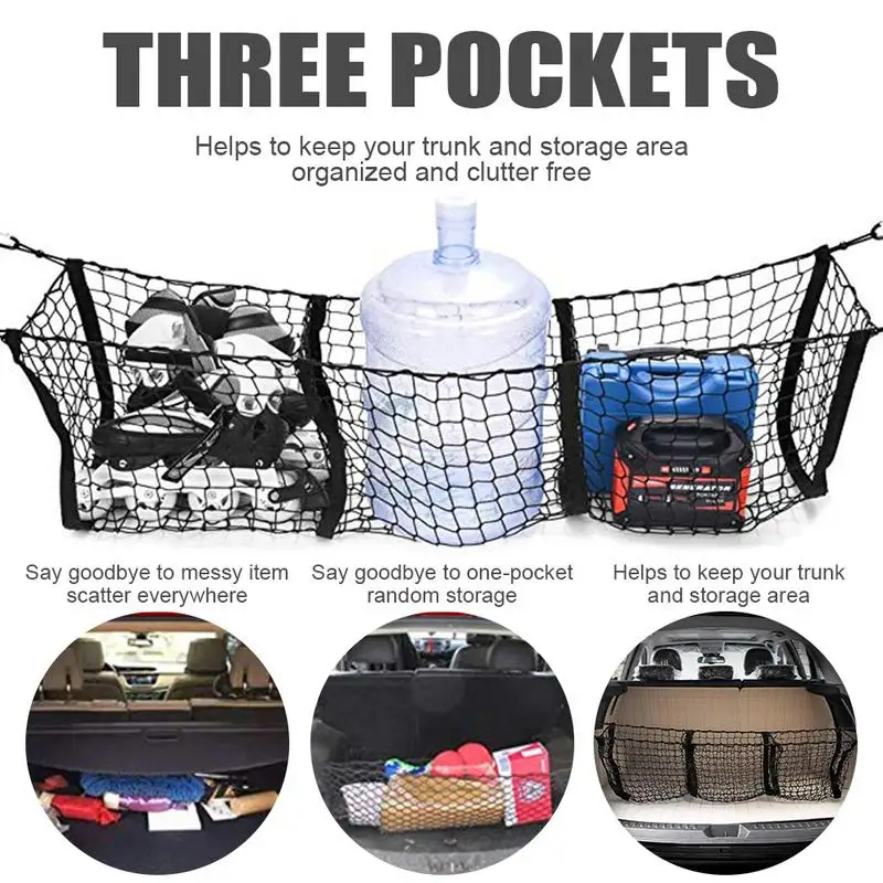 Universal Car Accessories Pickup Trucks Car Trunk Net Bag Three Grid Luggage Three-Dimensional Net Pocket