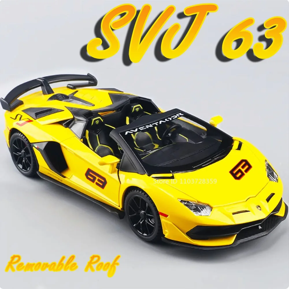 

1:24 Scale Toy Model SVJ 63 SIAN Supercars Alloy Diecast Sports Cars Sound Light Pull Back Doors Opened Ornament Toys Kids Gifts