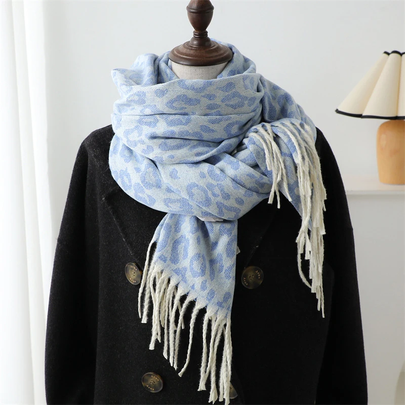 Leopard print Warm scarf Imitation Cashmere Scarf Warm Tassel Shawl All-match Leopard Jacquard Scarf