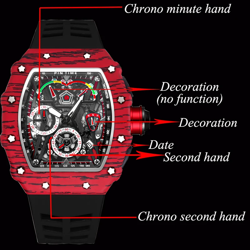 Imagem -06 - Esporte de Luxo Quartz Ver Masculino Função de Cronógrafo Cronômetro Pulseira de Borracha Data Automática Item Popular Masculino Novo 2023