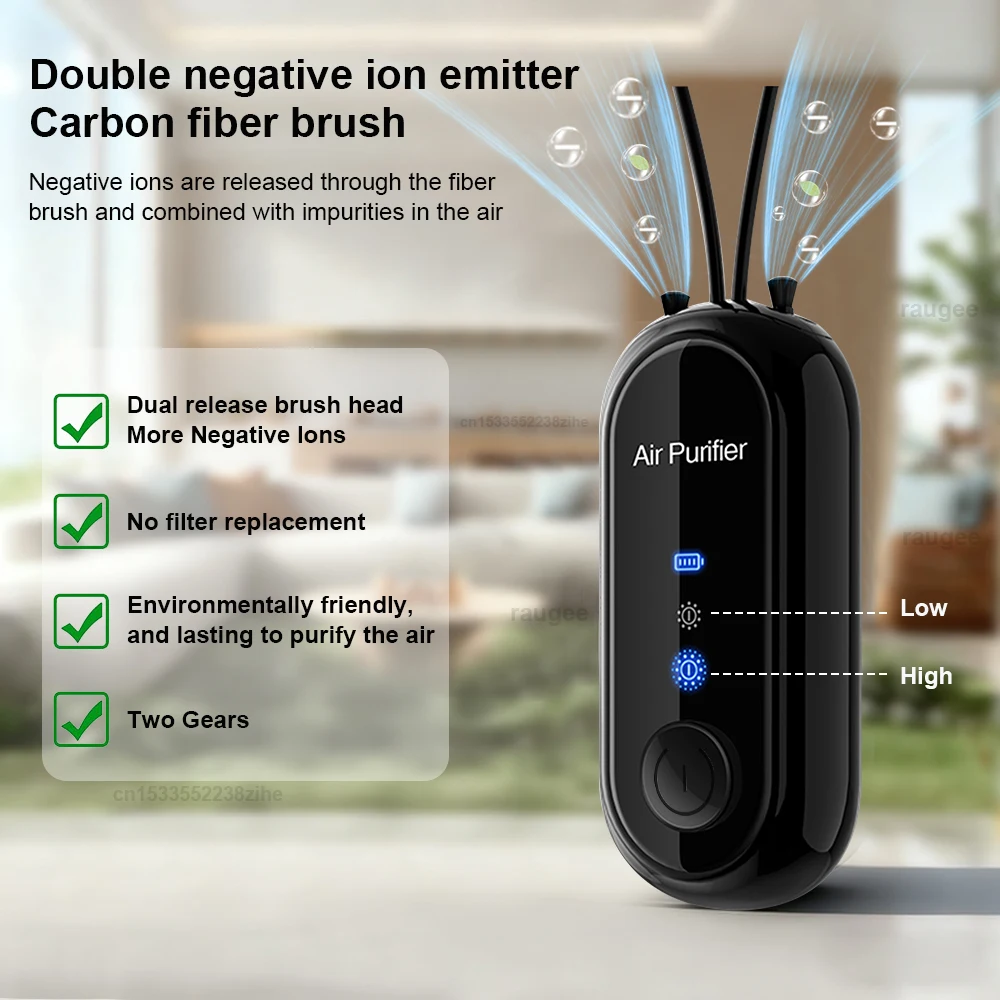 Mini Air Purifier Negative Ion Generator Air Freshener for Cars Portable Hanging Neck Air Purifier Smoke PM2.5 Virus Remover