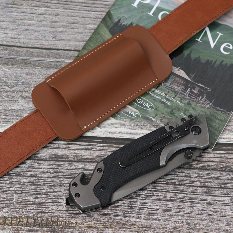 Folding Knife Sheath, Outdoor Waist Hanging Knife Pouch, 5-Inch Portable Leather Case For Knife Storage & Protection view 3