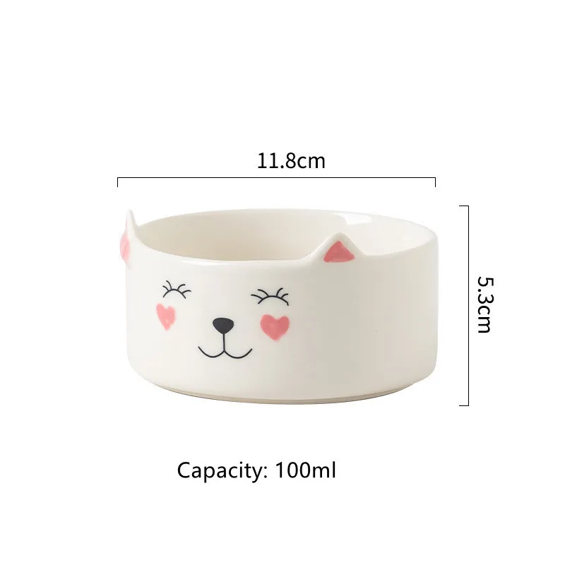 Cute Cat Bowl Ceramic Cat Food Protects Cervical Vertebra Oblique Opening Pet High Foot Bowl Cat Food Water Bowl Dog Pet Feeder