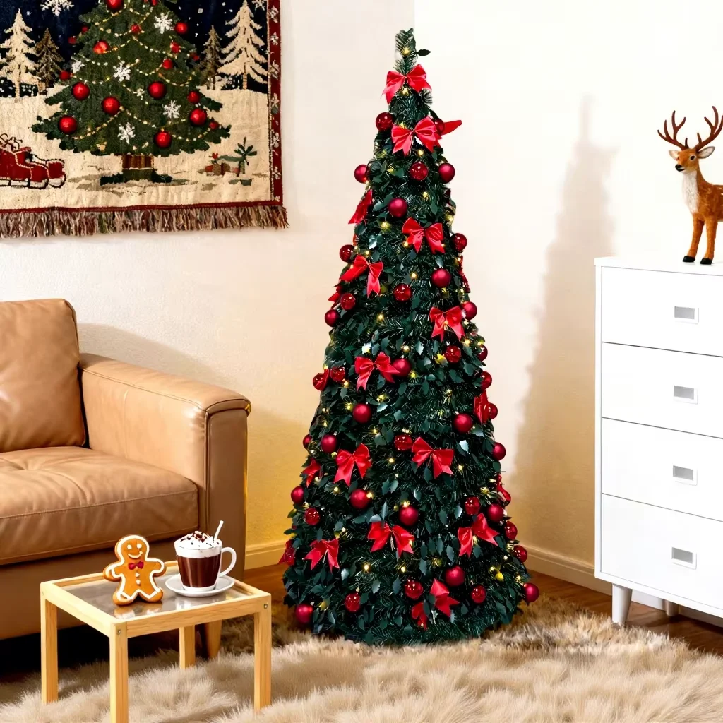 

Горячая распродажа: Складная предварительно украшенная новогодняя елка 1.2-2.1м, портативное праздничное украшение для дома, елка-поп-ап