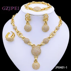 Fashion Jewelry Sets Dubai Gold Color Jewelry Luxury Design 18K Gold Plated Necklace Earrings Bracelet Ring