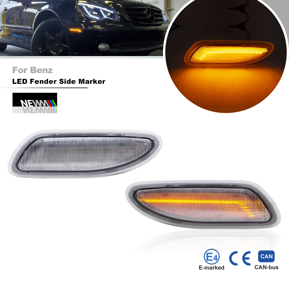 

2x For Benz W203 C-Class C230 C240 C280 C32 AMG C320 C350 C55 AMG Front Led Side Marker Lights Amber Turn Signal