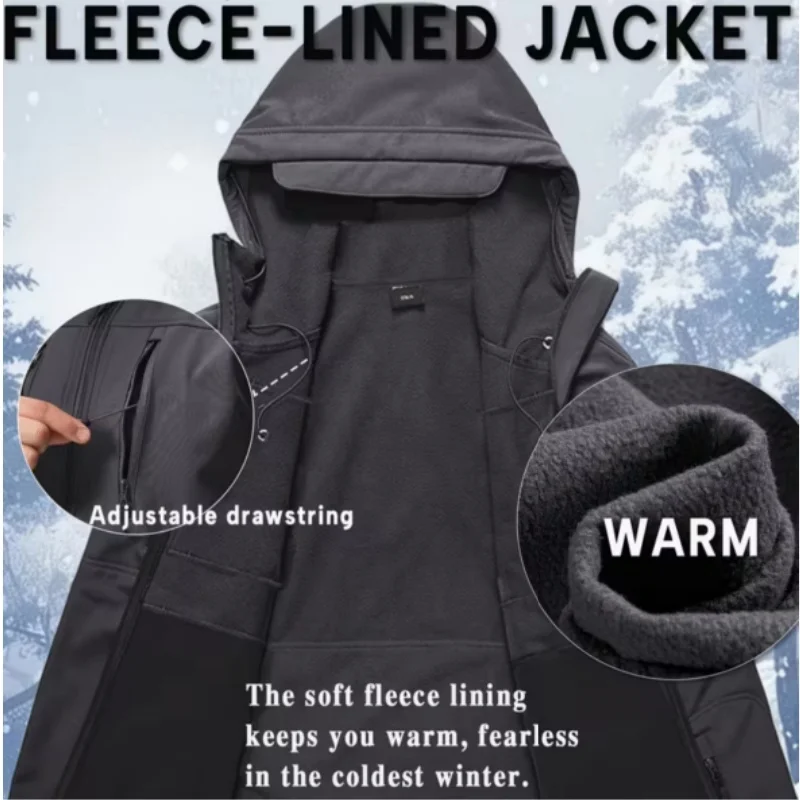 Men's Tactical Hooded Jacket, Outdoor Hiking Casual Top, Autumn and Winter Windproof Warm Jacket, Casual Workwear 모터사이클 재킷