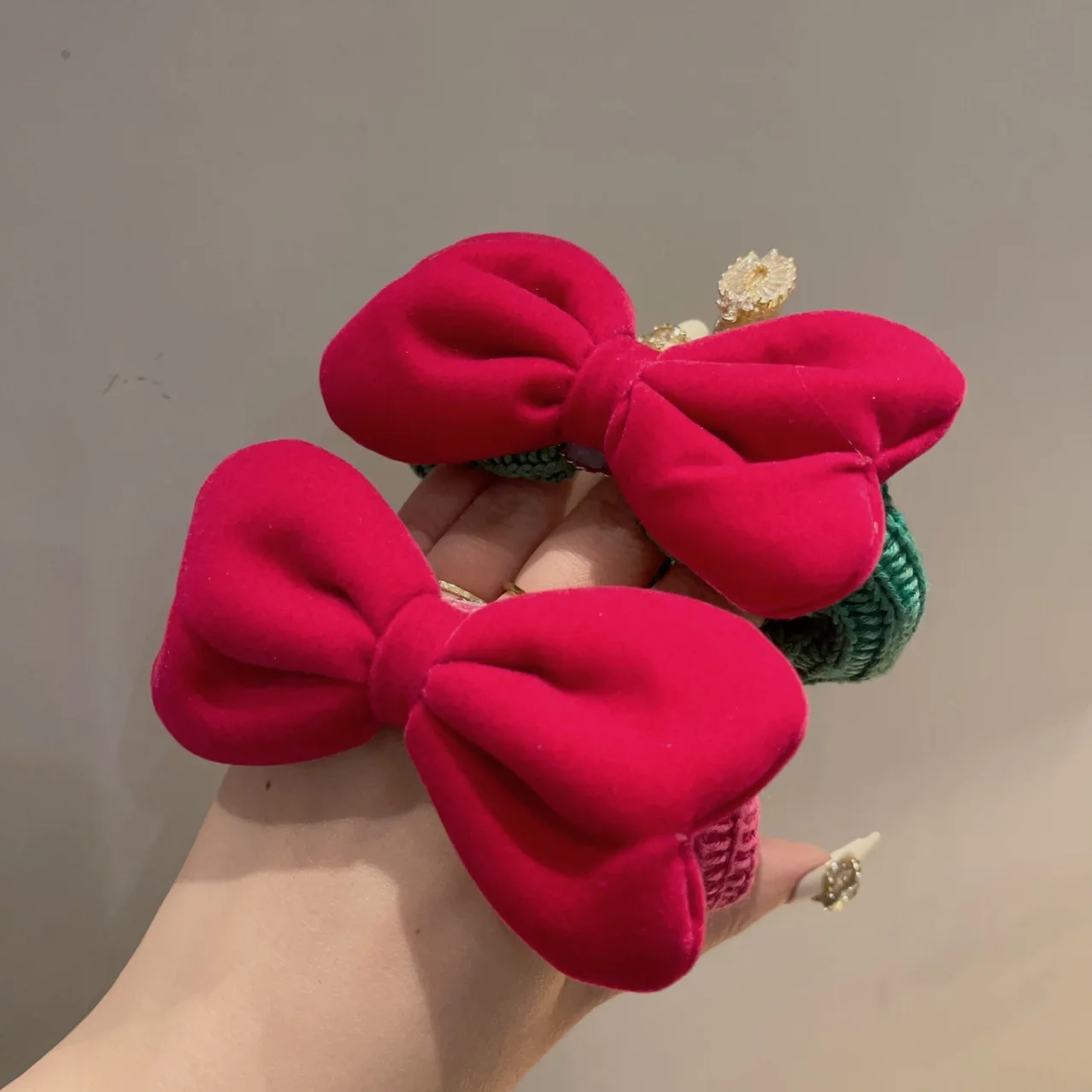 Rose Pink Red Knitted Elastic Hair Bands for Women 2024 Summer New Lovely Bright Pink Color Hair Accessories Winter Scrunchies