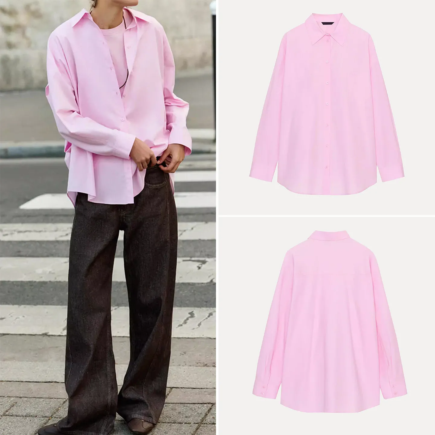 

Women's Faion Long Sve Turn-down Collar Loose Silk irt Spring 2026 Commute Sle Z Brand Other Material 00%
