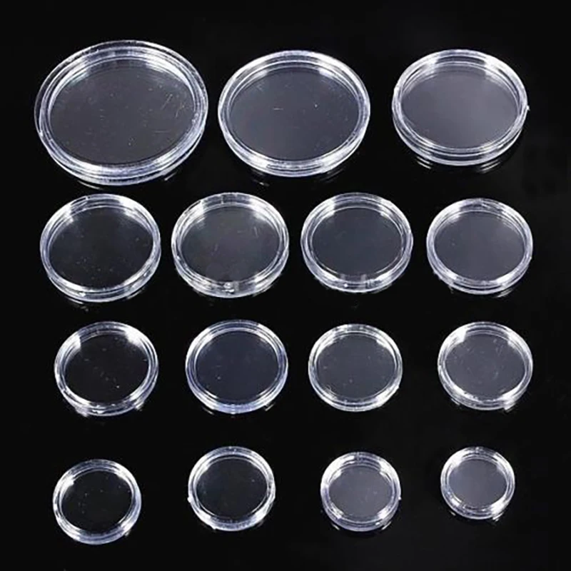 20pcs/Lot 16-46mm Clear Transparent Plastic Coin Holder display Capsules Collection Cases Round Ring Protection Boxs Container