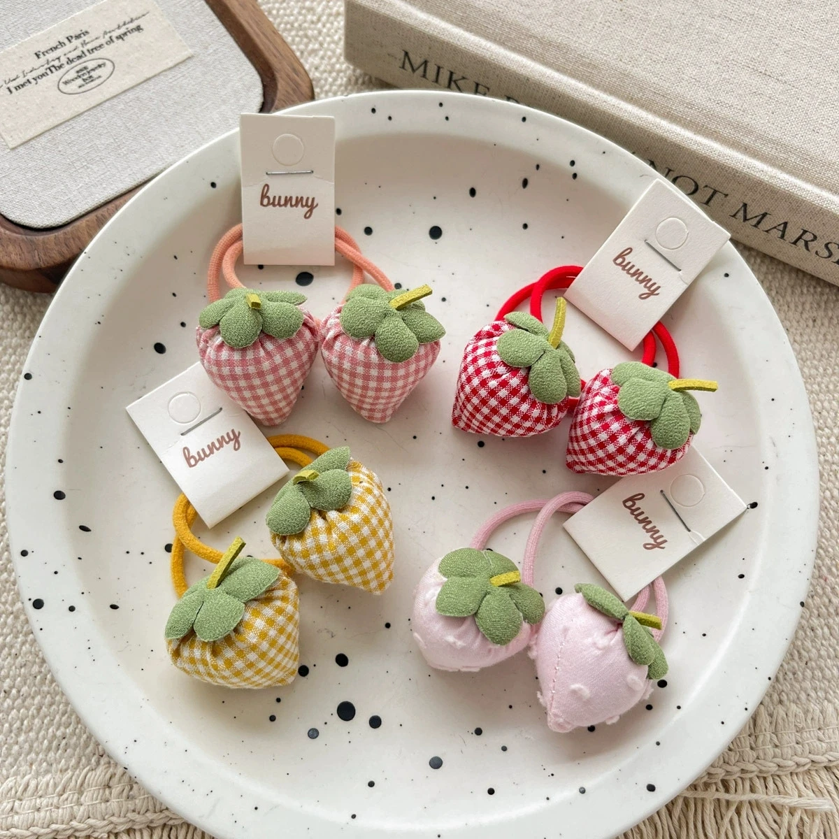 Bandas elásticas para el cabello de fresa de dibujos animados para niñas, accesorios para el cabello, soporte para cola de caballo, lazo para el cabello de algodón para niños, lindas bandas de goma