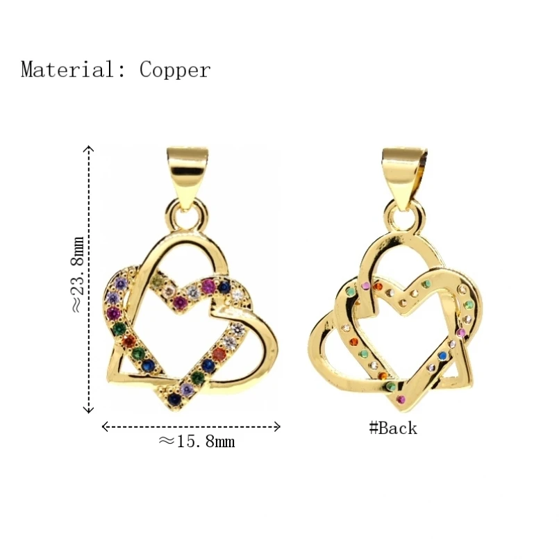 

2Pcs Gift Her Invisible Setting Charms Copper Gold Color Pendant Cubic Zirconia Point Approx 15.8x23.8mm Jewelry For Women