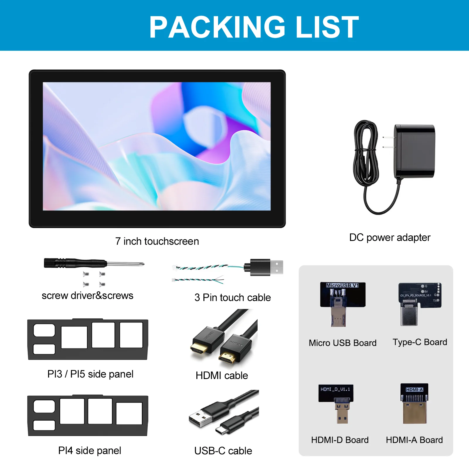 7 inch Touch Screen Raspberry Pi 3 4 HDMI Touch Monitor Banana Pi Industrial Display for Type-C VESA for Pi 3 4 Laptop Sub Xbox