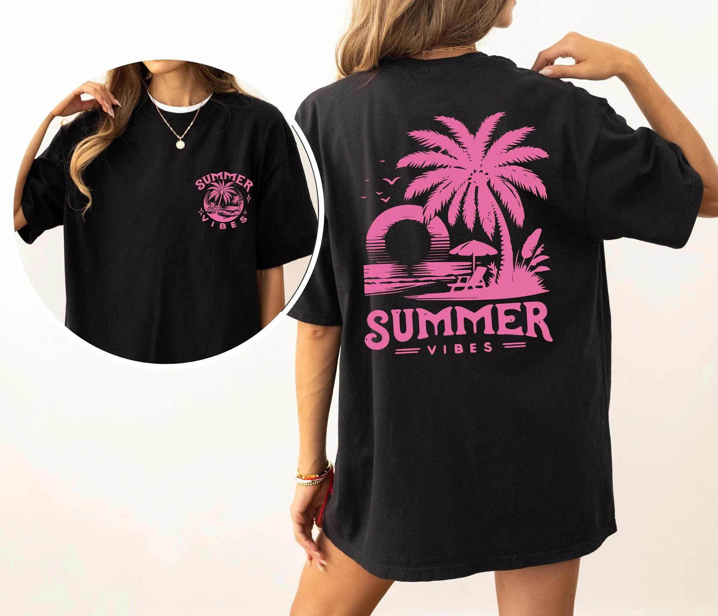 

Palm and Beach Street Trend Clothing Pattern Printing Summer Luxury Brand Cotton Men's and Women's T-Shirts Short Sleeves