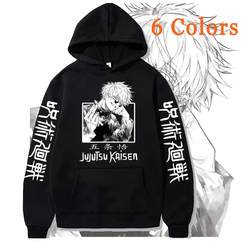 2025 Jujutsu Kaisen Hoodie Anime Gojou Satoru Print Harajuku Man Clothes Fleece Hoodies Hooded Pullovers Tops Loose Long Sleeves