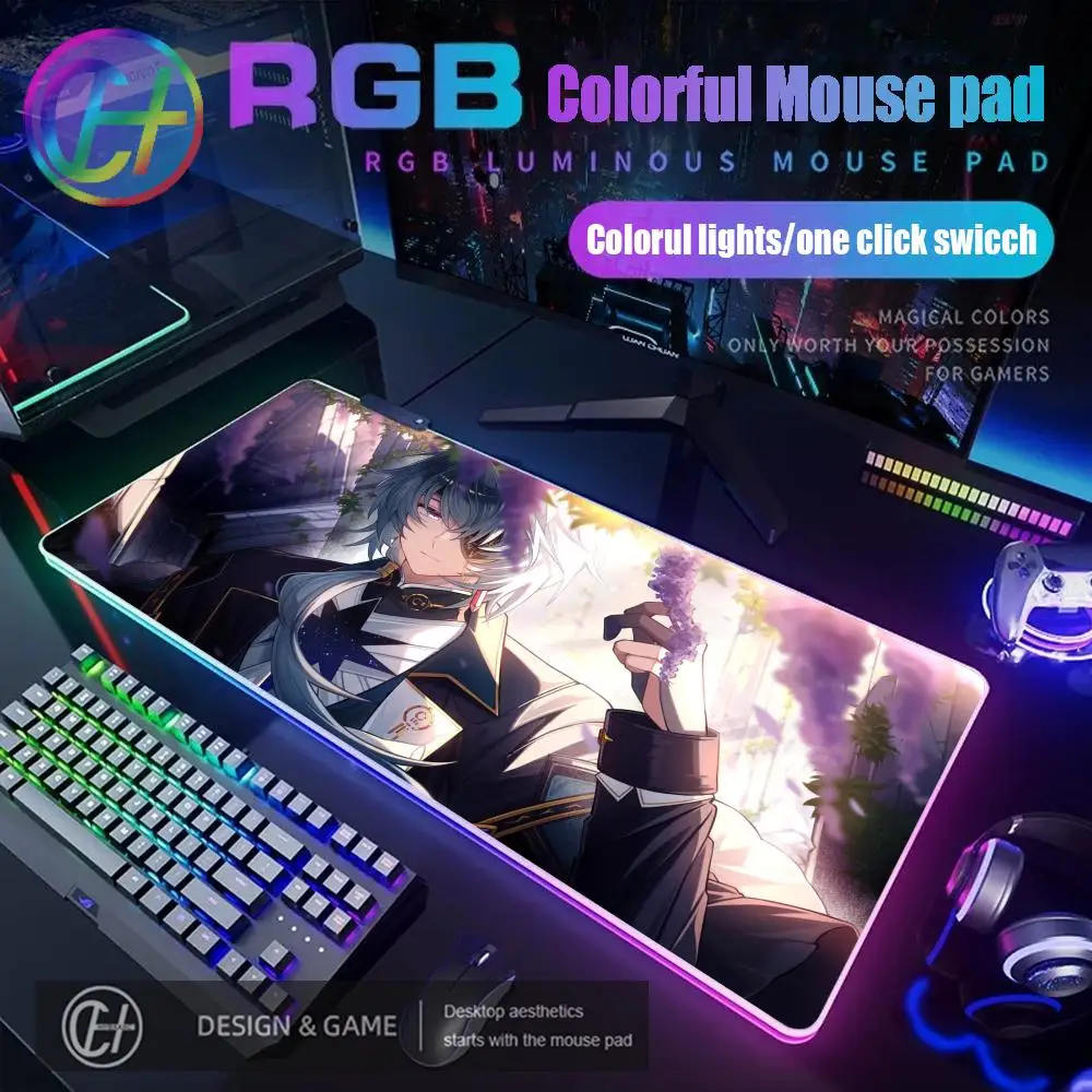 

Honkai Star Rail Anaxa Mouse Pad RGB Gaming Mouse Pad Desk Mat HD Gamer Large LED Light XXL MousePads PC Computer Carpet